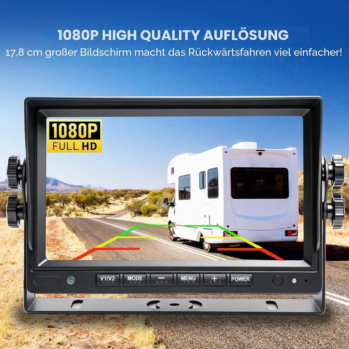 PARKVISION Rückfahrkamera Set mit 7 Zoll HD Monitor &amp; IP68 Kamera – 110° Weitwinkel &amp; IR-Nachtsicht