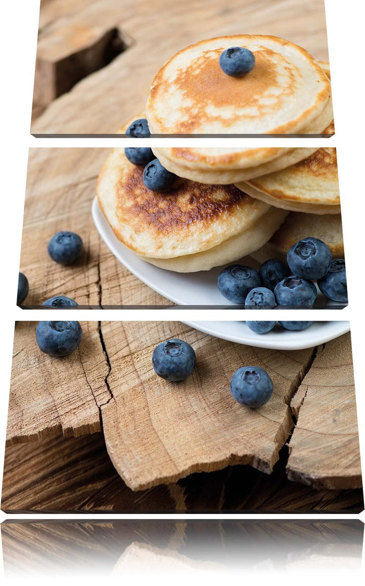 Pixxprint Pancakes mit Blaubeeren als Leinwandbild | Grösse: 3 Teilig (120x80) | Wandbild| Kunstdruc