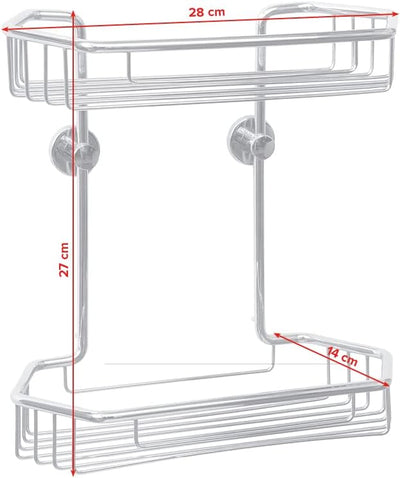 tesa draad Duschregal rostfrei, zweistöckig, Messing, verchromt, inkl. Klebelösung, 285mm x 275mm x