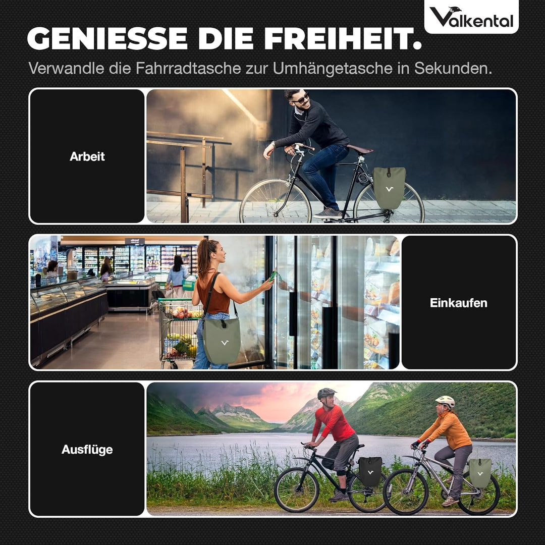 Valkental - Grosse & wasserdichte Gepäckträgertasche - 28L Füllvolumen - Fahrradtasche für Gepäckträ