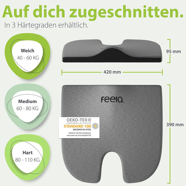 feela.® Orthopädisches Keilkissen [3 Härtegrade] – Memory Foam Haltungskorrektur für mehr Sitzkomfor