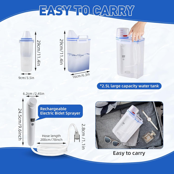 Portable Bidet, 2.5L Elektrisch Bidet, Reise Bidet Handbrause für Toilette Outdoor, Camping Flasche