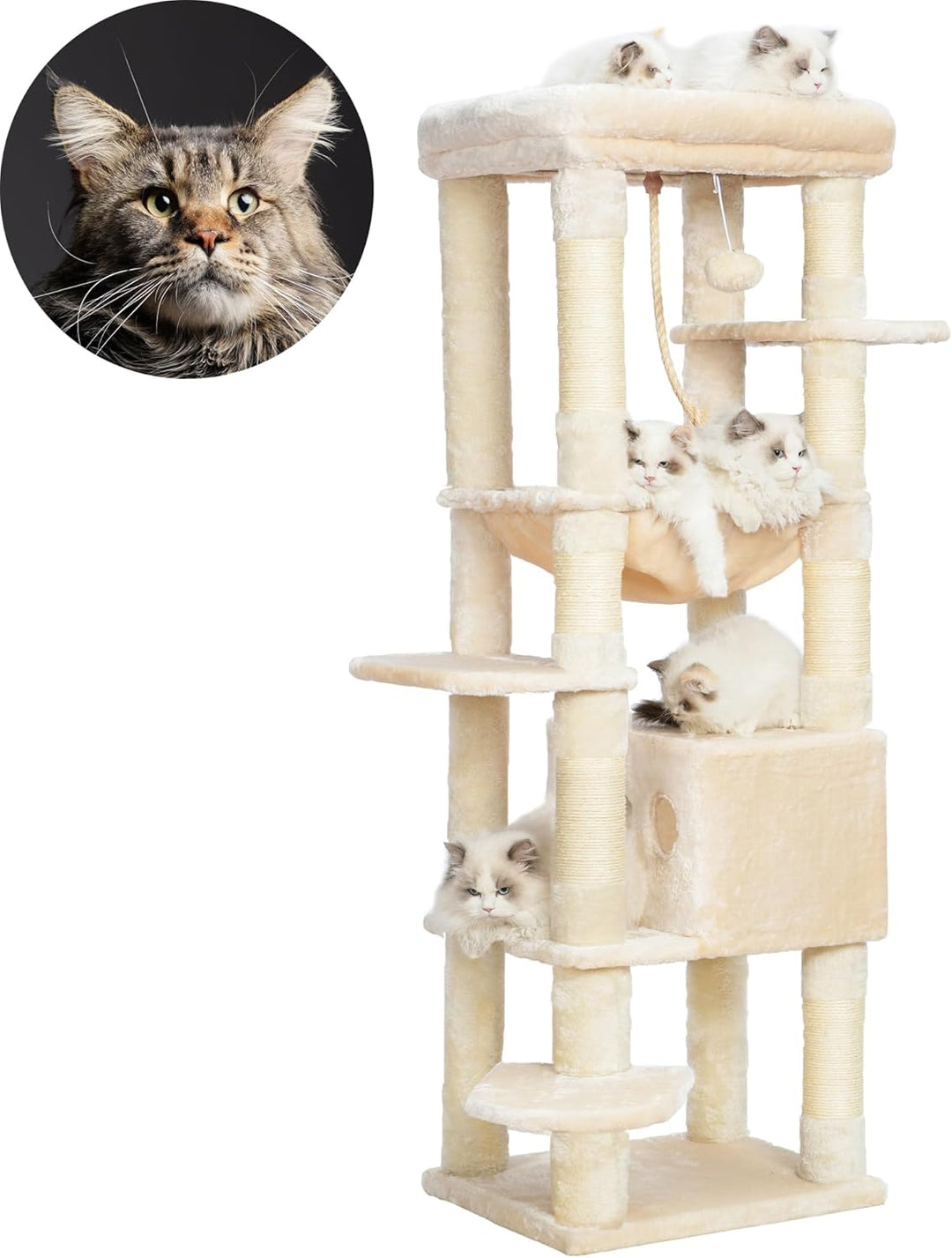 Heybly Kratzbaum, mit Decken, für grosse Katze, Katzenbaum, grosse Plattformen, Höhle, 50 x 50 x 153
