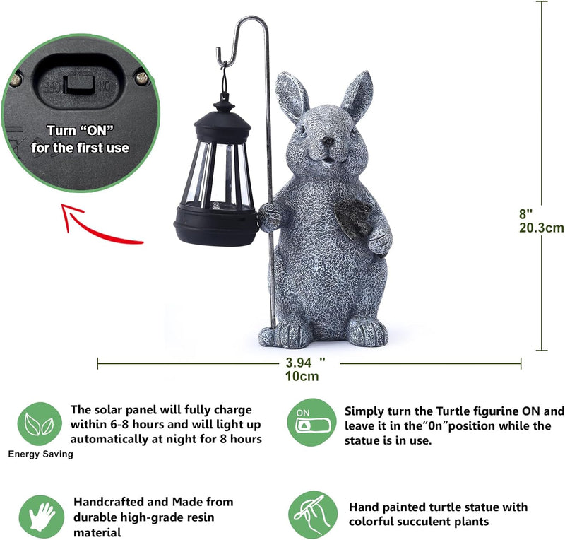 Yeomoo Kaninchen Gartenfiguren mit Solarlampen Gartendeko für Draussen: Hase Deko Garten Zimmer mit