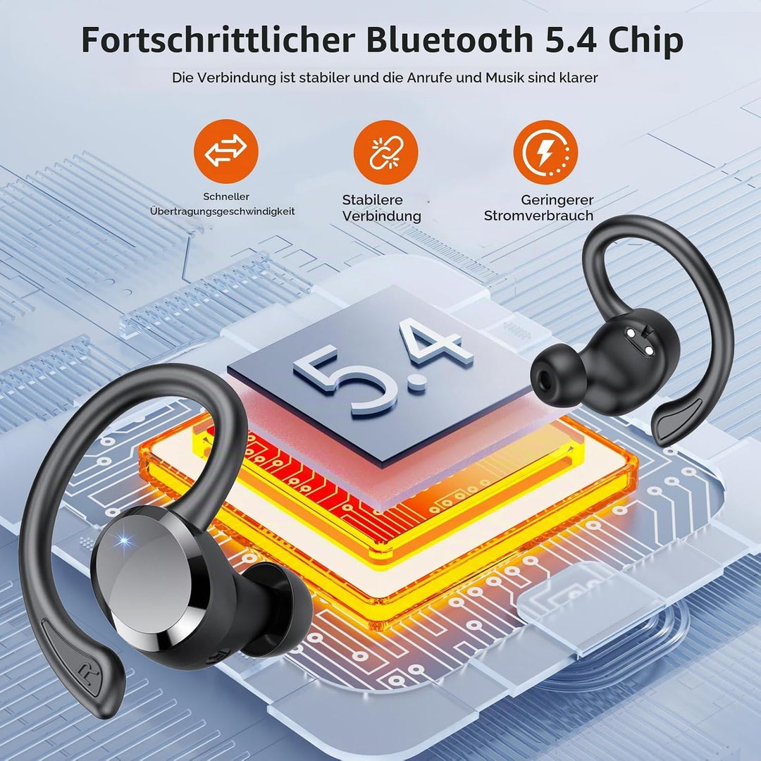 Bluetooth Kopfhörer Sport, Kopfhörer Kabellos Bluetooth 5.4 mit 4 ENC Noise Cancelling Mic, Kabellos