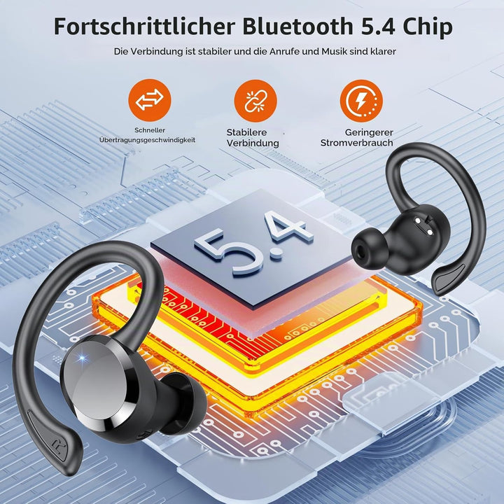 Bluetooth Kopfhörer Sport, Kopfhörer Kabellos Bluetooth 5.4 mit 4 ENC Noise Cancelling Mic, Kabellos