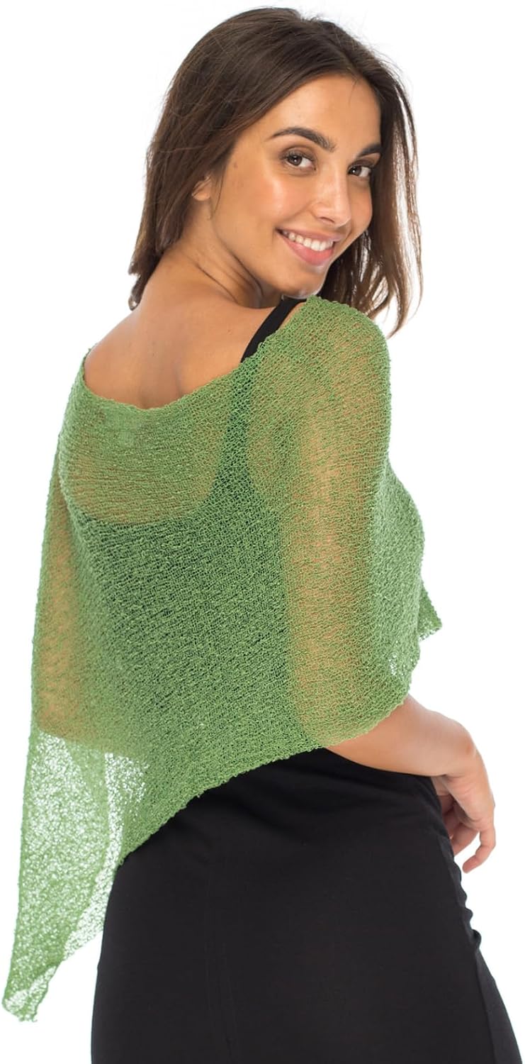 Back from Bali Womens Sheer Poncho Shrug Bolero, Lightweight Summer Shrug Pullover Sweater Grün, Grü