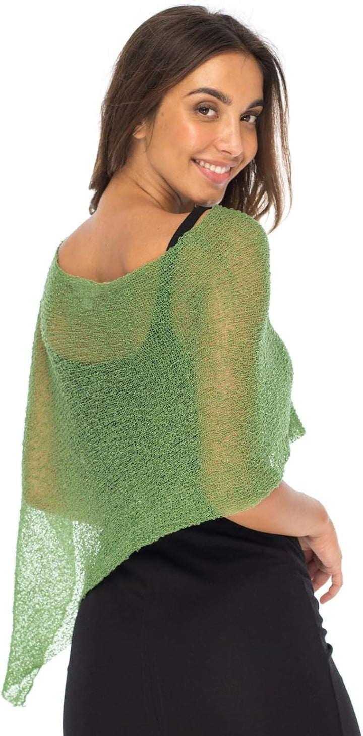 Back from Bali Womens Sheer Poncho Shrug Bolero, Lightweight Summer Shrug Pullover Sweater Grün, Grü