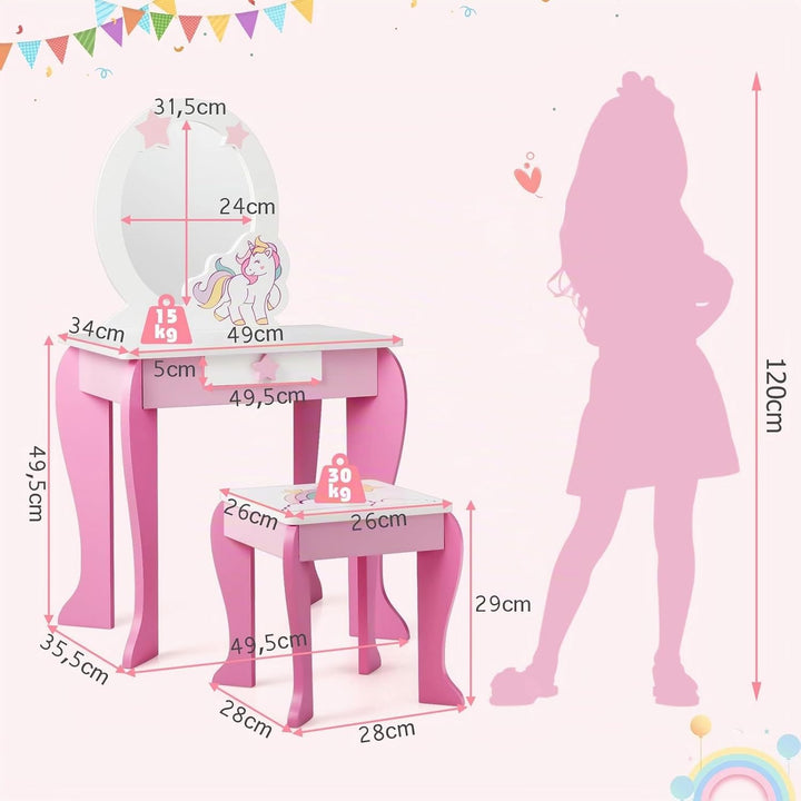 DREAMADE Kinder Schminktisch mit Hocker und Abnehmbarer Spiegel, Prinzessin Frisiertisch für Kinder,