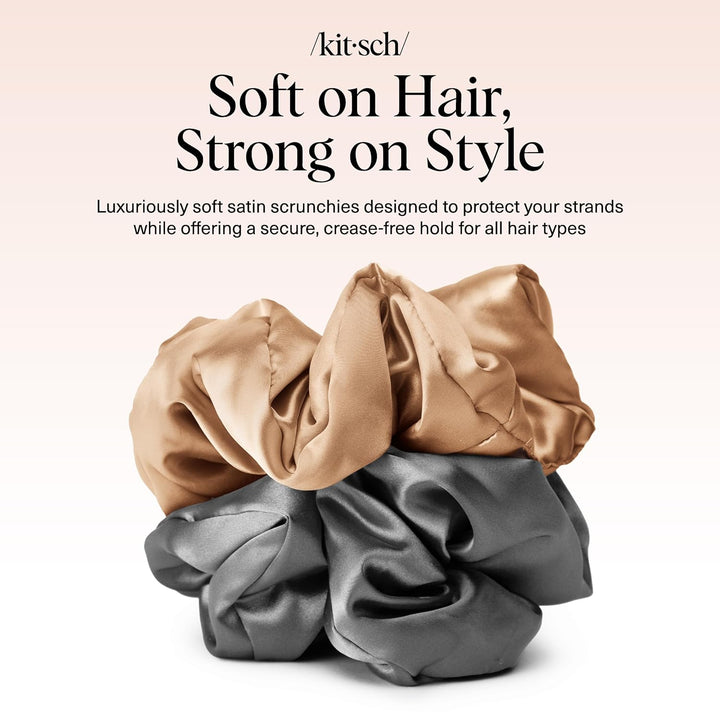 Kitsch Haargummis für Damen und Mädchen, 5 Stück, Schwarz / goldfarben, Anthrazit und Gold