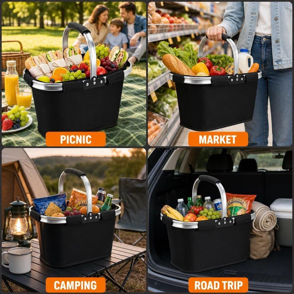 21L Faltbar Einkaufskorb,Picknickkorb,Tragekorb mit gepolstertem Griff,ideal für Einkaufen,Picknick