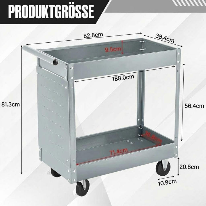 Werkzeugwagen Rollbar 2 Ebenen, Bis 150 kg Belastbar, Metall Werkstattwagen Mit Rollen und Lochwand,