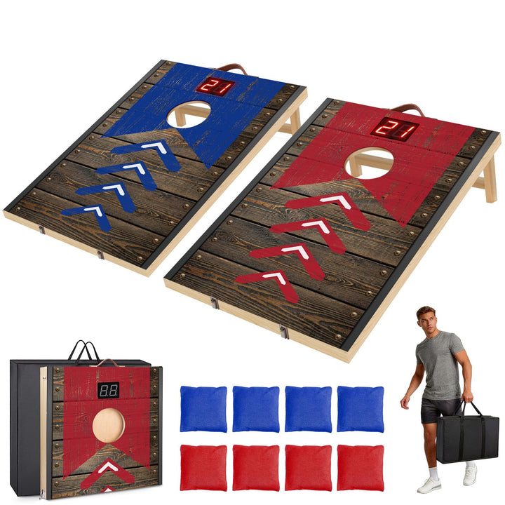 Verbessert 90 x 60 cm Faltbar Cornhole Spiel Outdoor Cornhole Säckchen mit mit Punktesystem,Bohnensä
