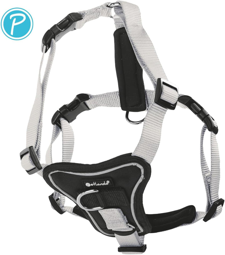Petlando Hundegeschirr Anti Zug, Basic Comfort Plus, Silber, XXL | Vertikaler Brust-D-Ring, Ohne Übe