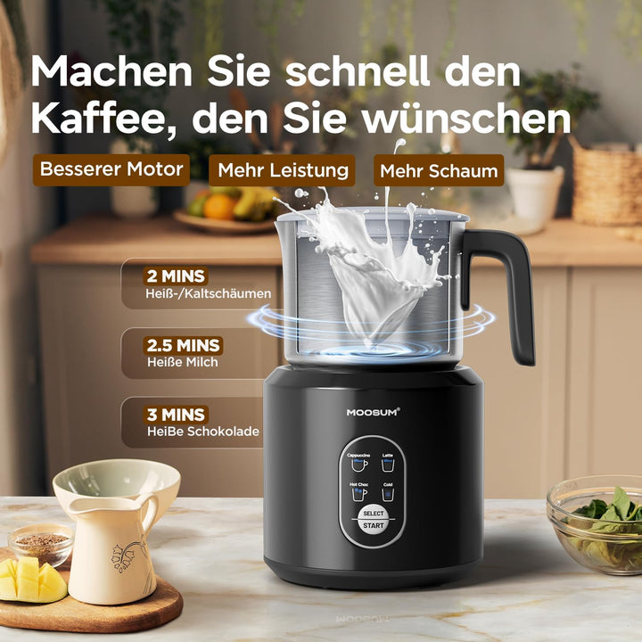 Milchaufschäumer Elektrisch 4-in-1 für Heisser und Kalter, Warme Milch, 500ml Milchschäumer Nduktion