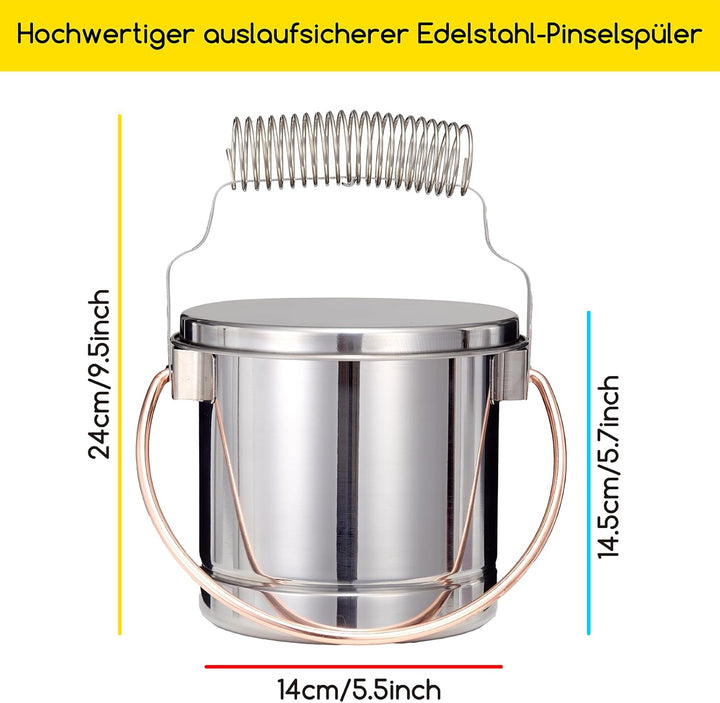 MEEDEN Tragbarer Pinselreiniger mit Deckel : Luftdichter Pinselwascher aus Edelstahl mit Besonders G