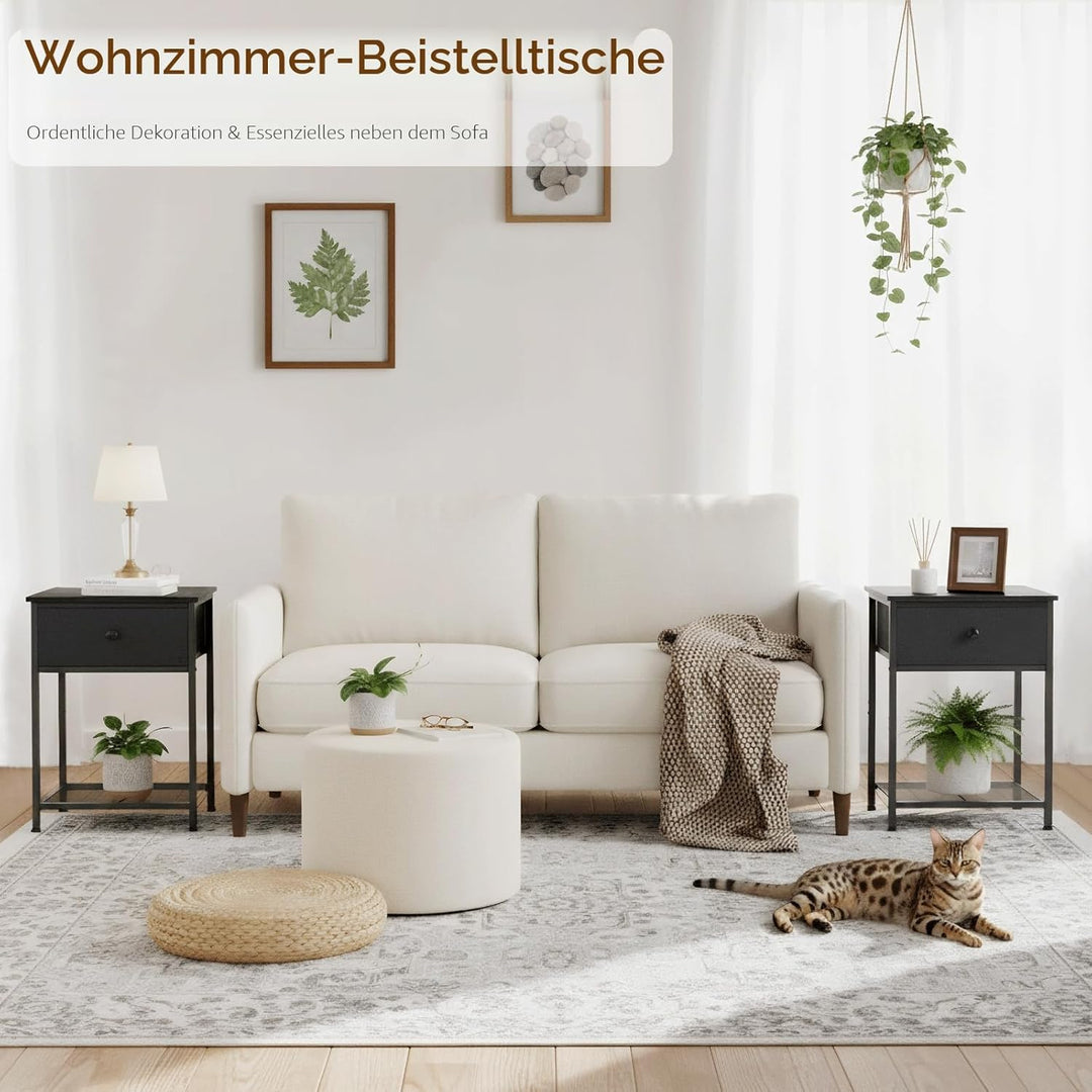 AMHANCIBLE Nachttisch 2er Set, Beistelltisch mit Stoffschubladen, Nachtkommode mit 2 Ablagen, Nachts