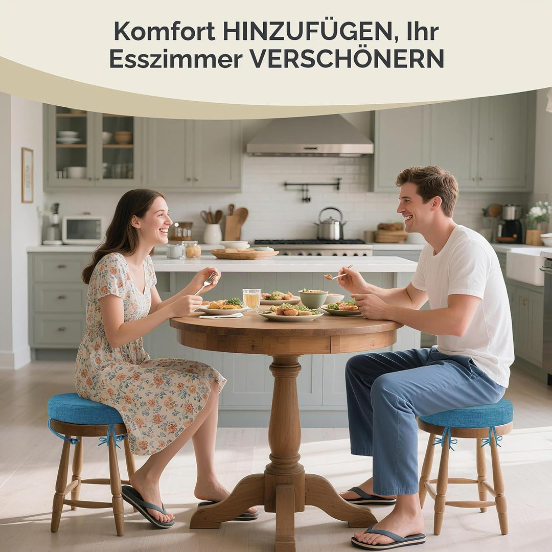 AddGrace Sitzkissen Rund mit Bändern 1 Stück rutschfeste Leinen Stuhlkissen 30x30cm Schaumstoff Sitz