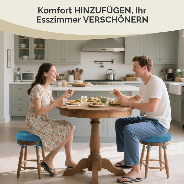 AddGrace Sitzkissen Rund mit Bändern 1 Stück rutschfeste Leinen Stuhlkissen 30x30cm Schaumstoff Sitz