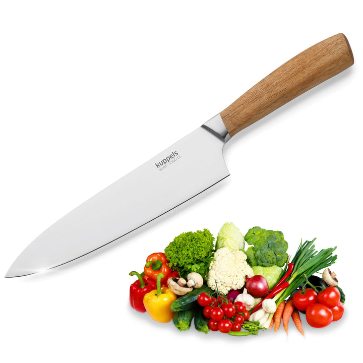 Kuppels Kochmesser WOOD | Klingenlänge 19 cm | scharfes Küchenmesser mit Akazienholzgriff | Klinge a