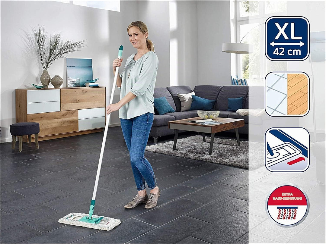 Leifheit rückenschonender Bodenwischer Profi XL Micro Duo inkl. Ersatzbezug Micro Duo aus Mikrofaser