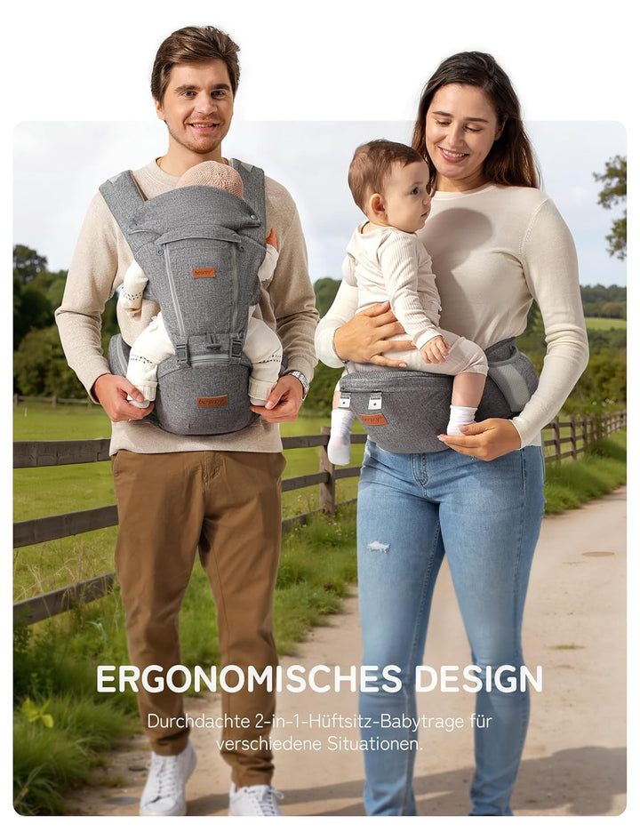 besrey Babytrage, Ergonomische Baby Trage mit Hüftsitz, Baby Carrier mit Lendenstütze, 6 Tragepositi
