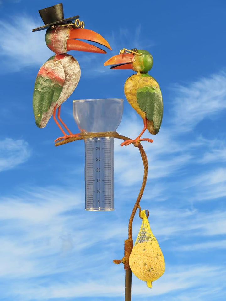 Pommerntraum ® | Regenmesser Niederschlagsmesser Pluviometer Rostoptik Prof. Dr. Rabe mit + Meisenkn