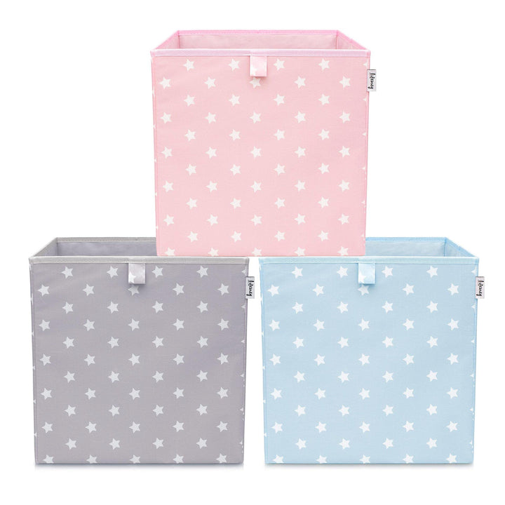 Aufbewahrungsbox 3er Set Sternenmotiv in Grau, Rot & Blau I Spielzeugbox mit Sternen passend für Wür