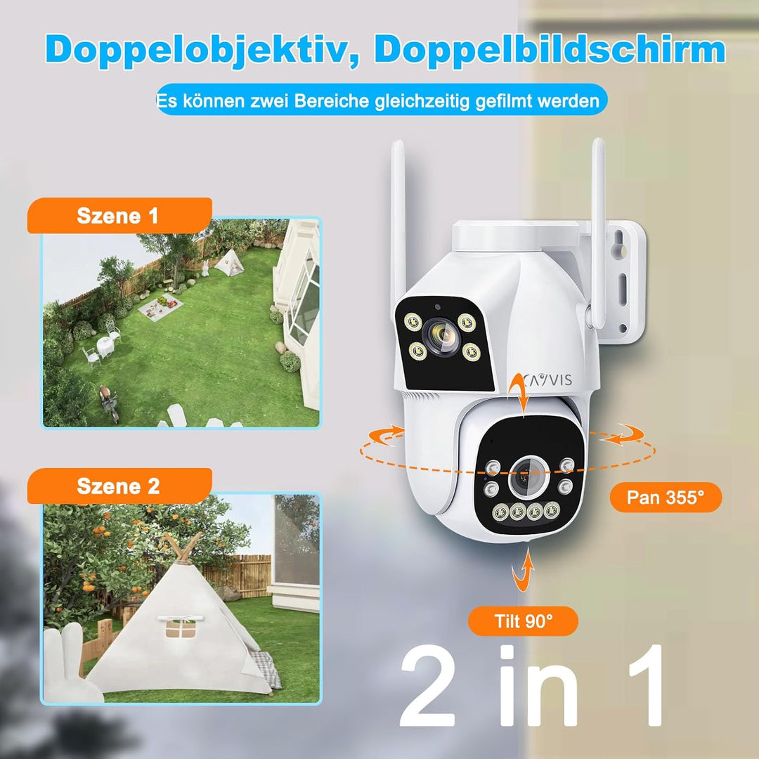 überwachungskamera Aussen WLAN, 2.4GHz/5GHz PTZ Dual-Lens Überwachungs Kamera Aussen mit KI-Personen