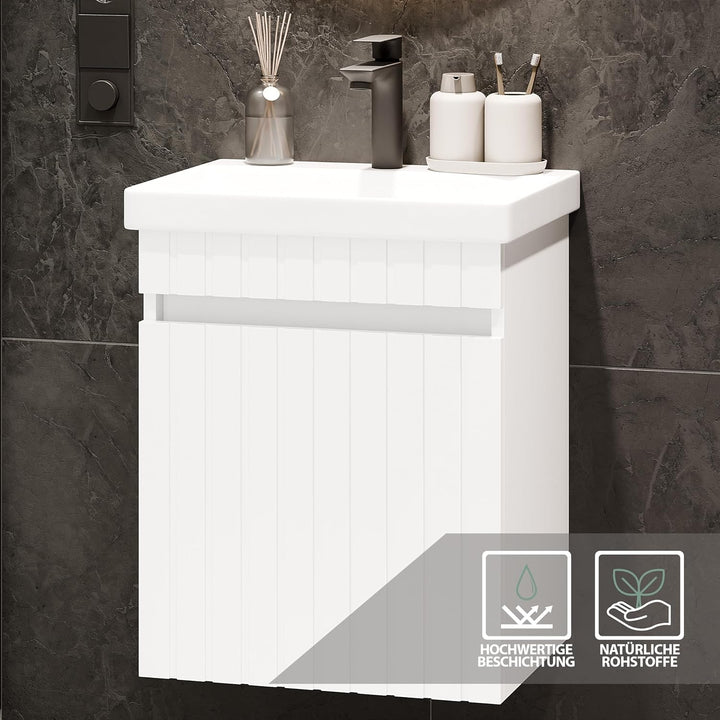 Planetmöbel Cosmia Badmöbel Set Waschbecken mit Unterschrank 50 x 60 x 35 cm Weiss, Spiegel mit Bele