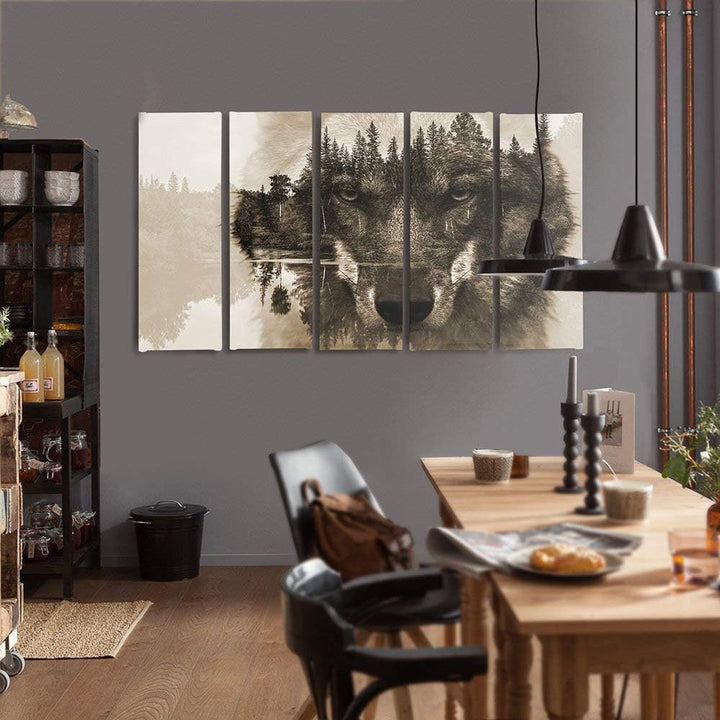 Feeby Bilder 5 Teile Tiere Wolf XXL Typ C 200x100 cm 1 Teilig Wohnzimmer Schlafzimmer Büro Flur Küch