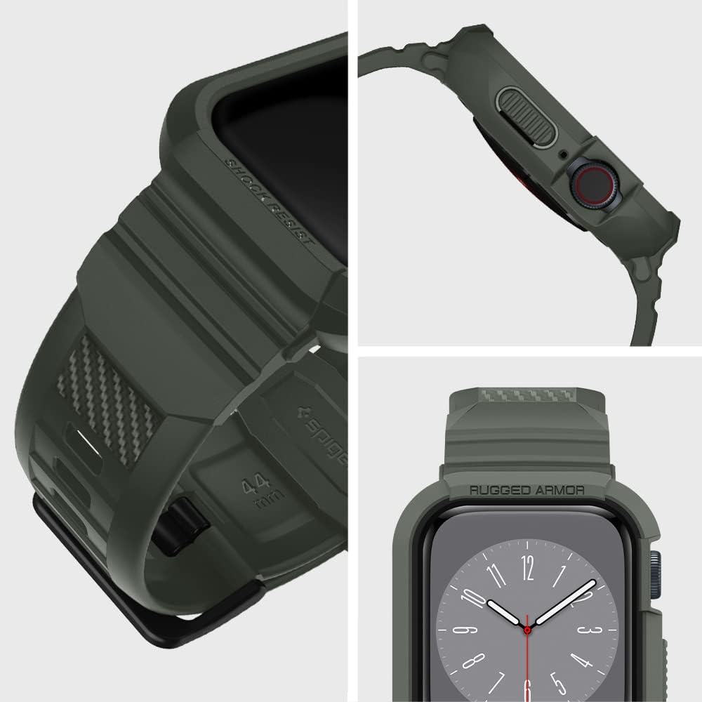Spigen Rugged Armor Pro Hülle mit Band für Apple Watch 45/44mm | TPU-Unibody-Hülle mit Armband, Carb