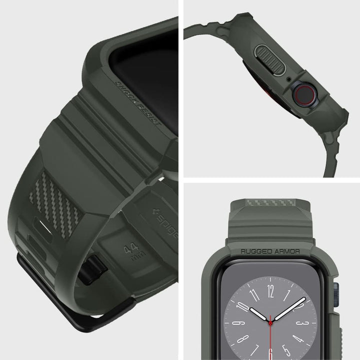 Spigen Rugged Armor Pro Hülle mit Band für Apple Watch 45/44mm | TPU-Unibody-Hülle mit Armband, Carb