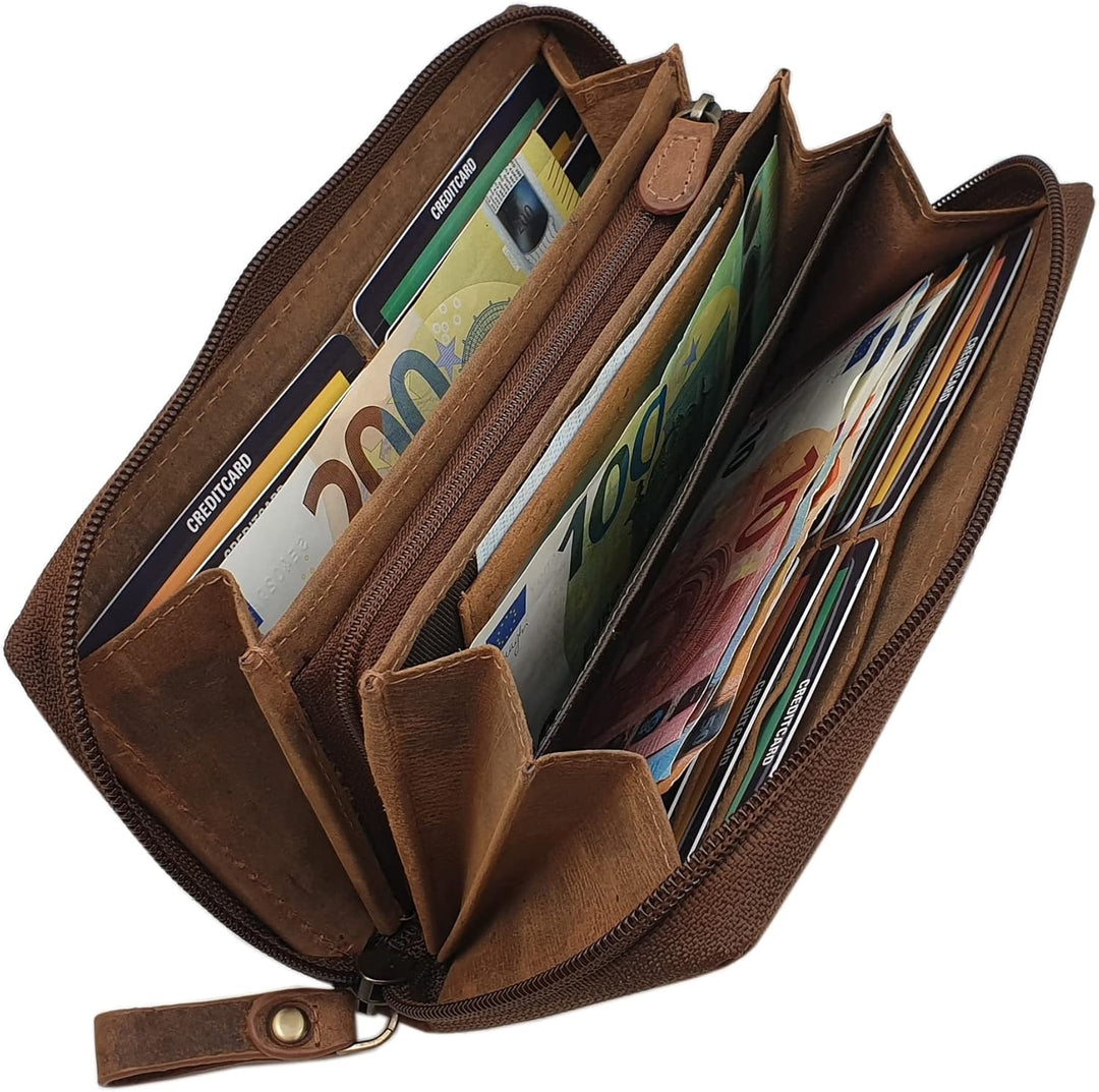 Grosse Büffel-Vollleder Damen Geldbörse/Geldbeutel/Portemonnaie/Geldtasche mit Colibri-Motiv oder oh