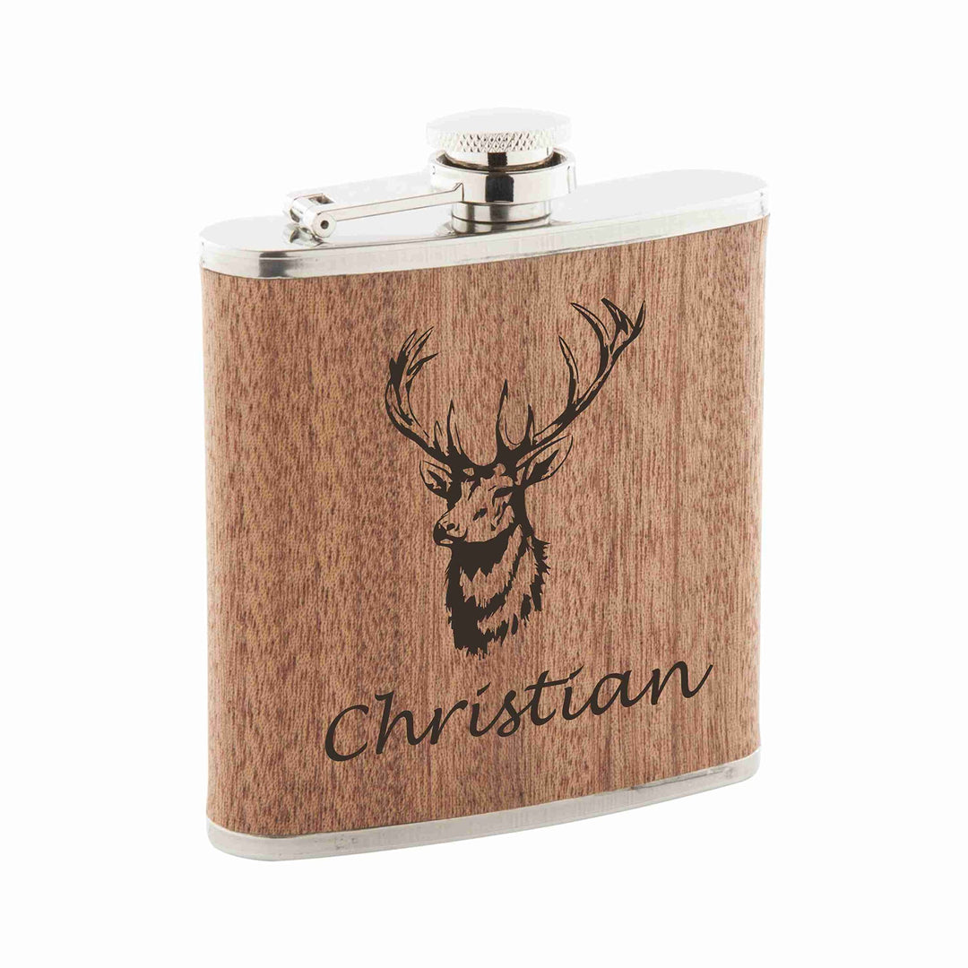 Flachmann mit Gravur Holz personalisiert *verschiedene Logos* personalisierter und gravierter Flachm