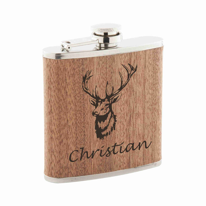 Flachmann mit Gravur Holz personalisiert *verschiedene Logos* personalisierter und gravierter Flachm