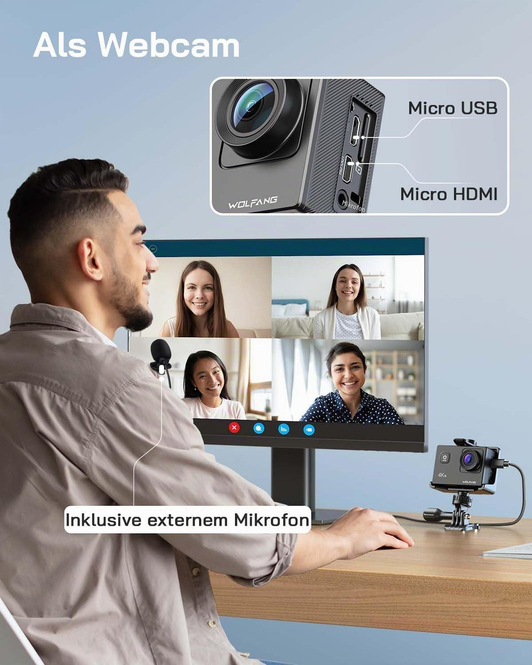WOLFANG Action Cam 4K30FPS 20MP mit 32GB microSDXC Speicherkarte WiFi 40M Unterwasserkamera Wasserdi