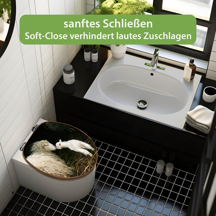 banjado Design WC Sitz Bambus Absenkautomatik 45,8x37,5cm - Toilettendeckel mit Absenkautomatik Holz