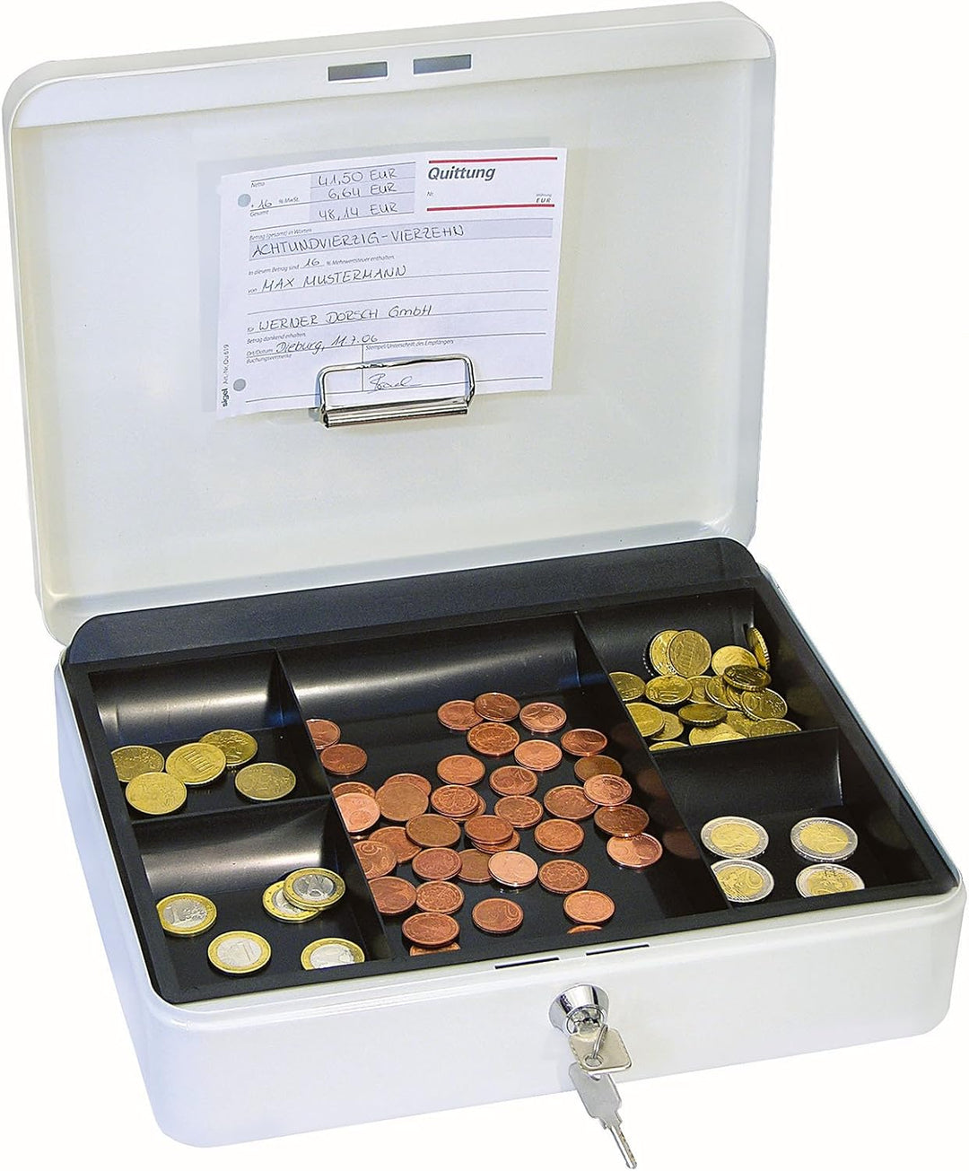 WEDO 145400H Geldkassette mit Geldnoten- und Belegeklammer, 5 -Fächer-Münzeinsatz, 30 x 24 x 9 cm) w