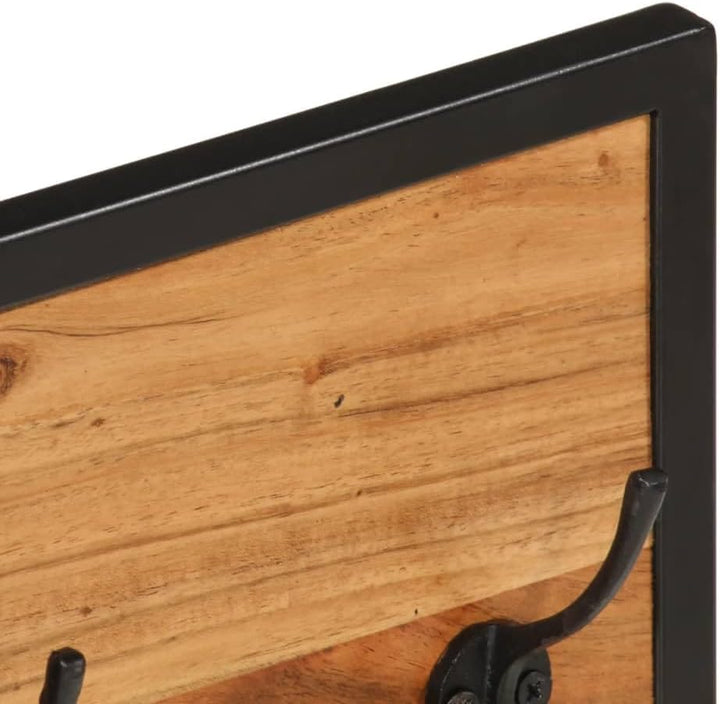 Wandgarderobe, 90 x 1 x 35 cm, Massivholz, Akazie, Eisen, 6 Haken | Robuster Eisenrahmen, massives A