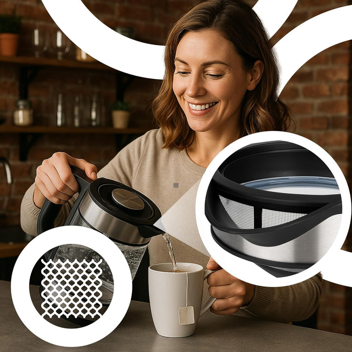 Retoo Elektrischer Glas Wasserkocher 1,7L, 2200W Schnellkochfunktion, Temperaturwahl 40–100°C, LED-B