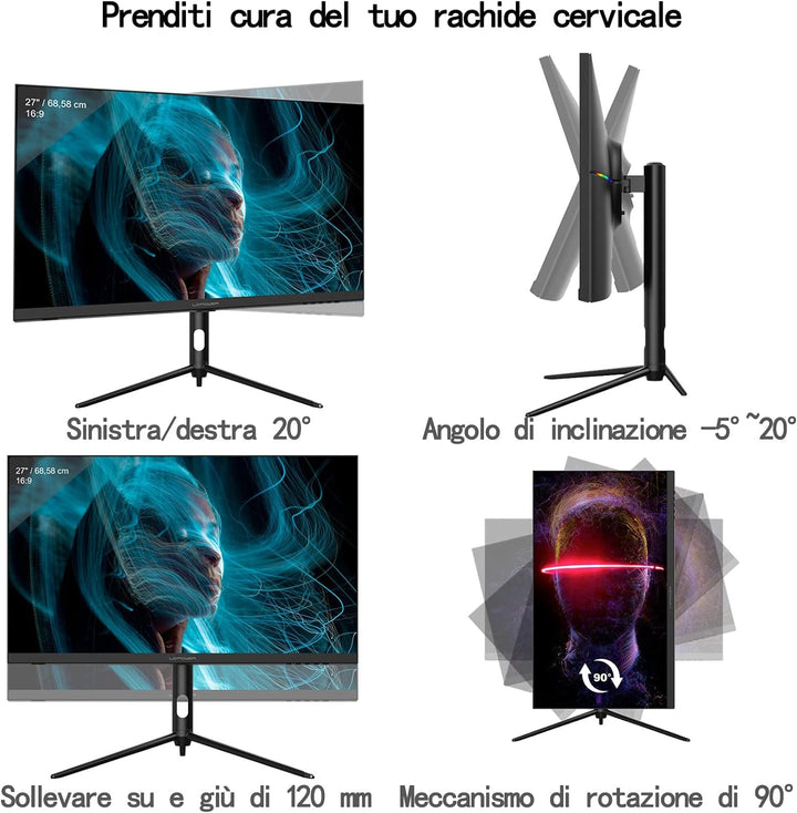 LC-POWER 27 Zoll 4K Ultra HD 144Hz Gaming Monitor, 3840 x 2160, IPS Panel, HDR 400, Adaptive Sync, s