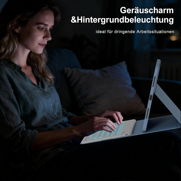 Hülle mit Tastatur für iPad A16 11/10 Generation (2025/2022, 11/10.9 Zoll), 7 Farben Beleuchtete Abn