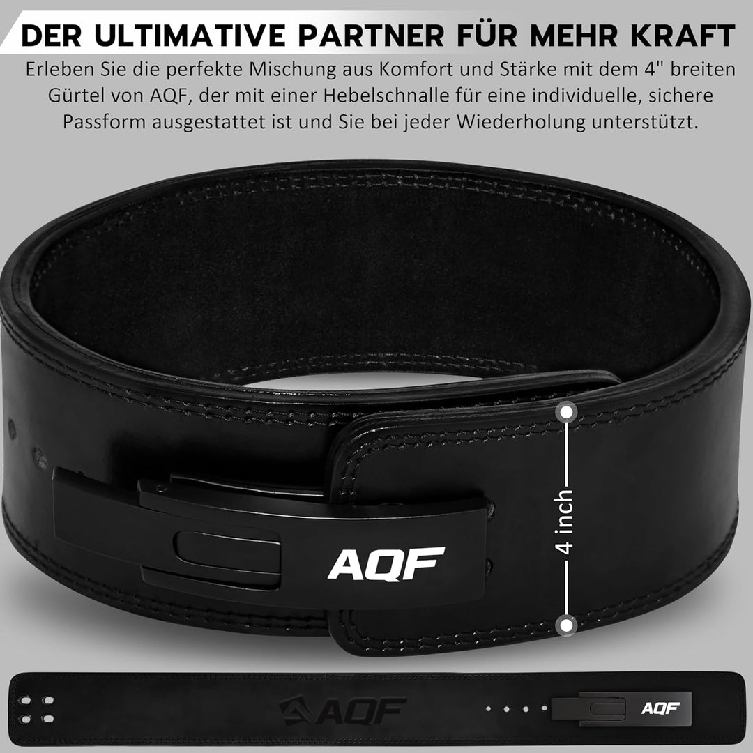 AQF Gewichthebergürtel Lever Schnalle, 4" Breit 10mm Dick Leder Belt - Genehmigt IPL USPA Kraftraini