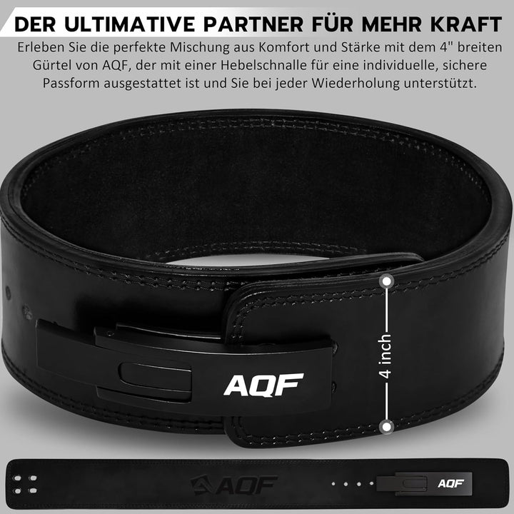 AQF Gewichthebergürtel Lever Schnalle, 4" Breit 10mm Dick Leder Belt - Genehmigt IPL USPA Kraftraini