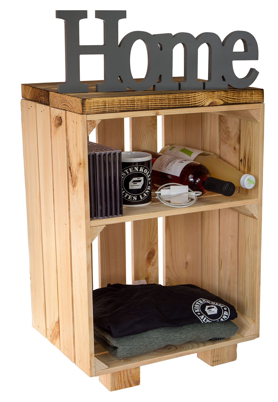 Kistenkolli Altes Land Nachttisch Abstelltisch weiss/Natur/geflammt Masse ca 30x40x55cm Regalkiste F