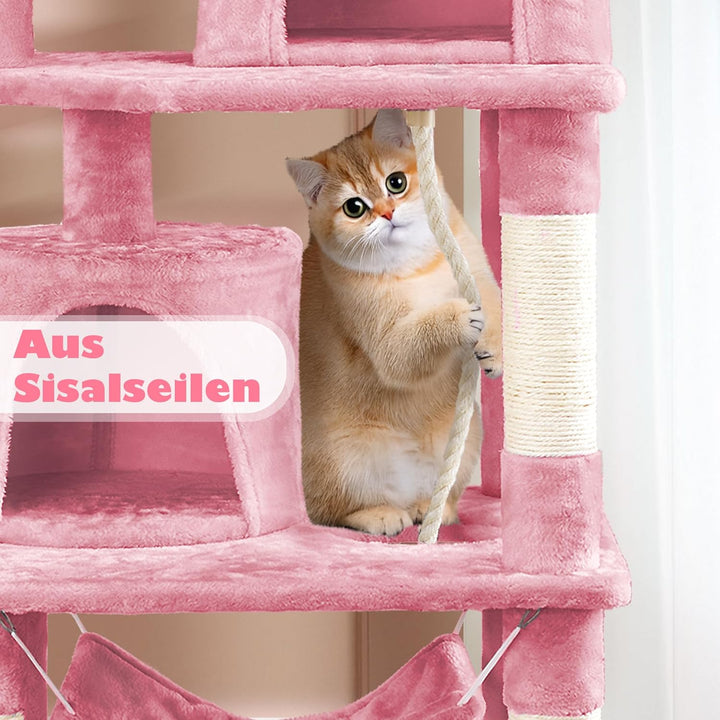 Yaheetech 158 cm Kratzbaum Katzenbaum mit Hängematte & Spielseil rosa | FSC-zertifizierte Spanplatte