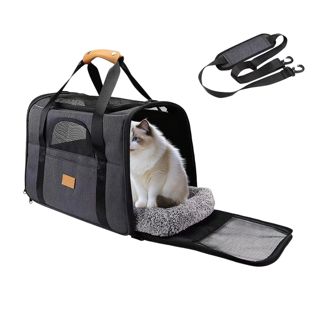 Katzentransporttasche Faltbar für Katzen &amp; Kleine Hunde, 45 × 33 × 35 cm (Schwarz), Schwarz