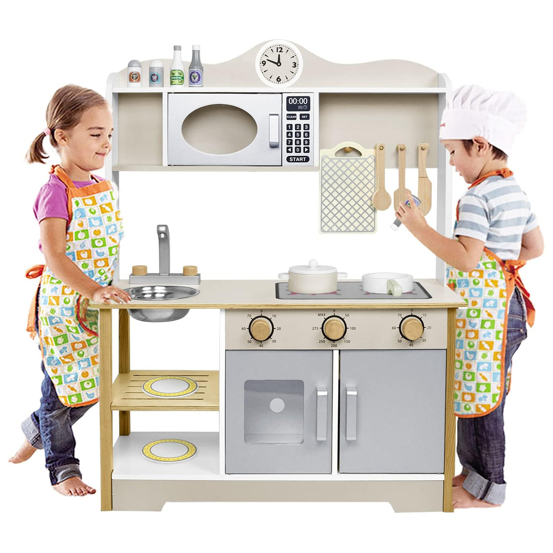 LARS360 Kinderküche Holz mit umfangreichem Zubehör - Enthält Mikrowelle, Backofen, Spüle, Kochutensi