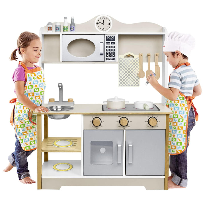 LARS360 Kinderküche Holz mit umfangreichem Zubehör - Enthält Mikrowelle, Backofen, Spüle, Kochutensi